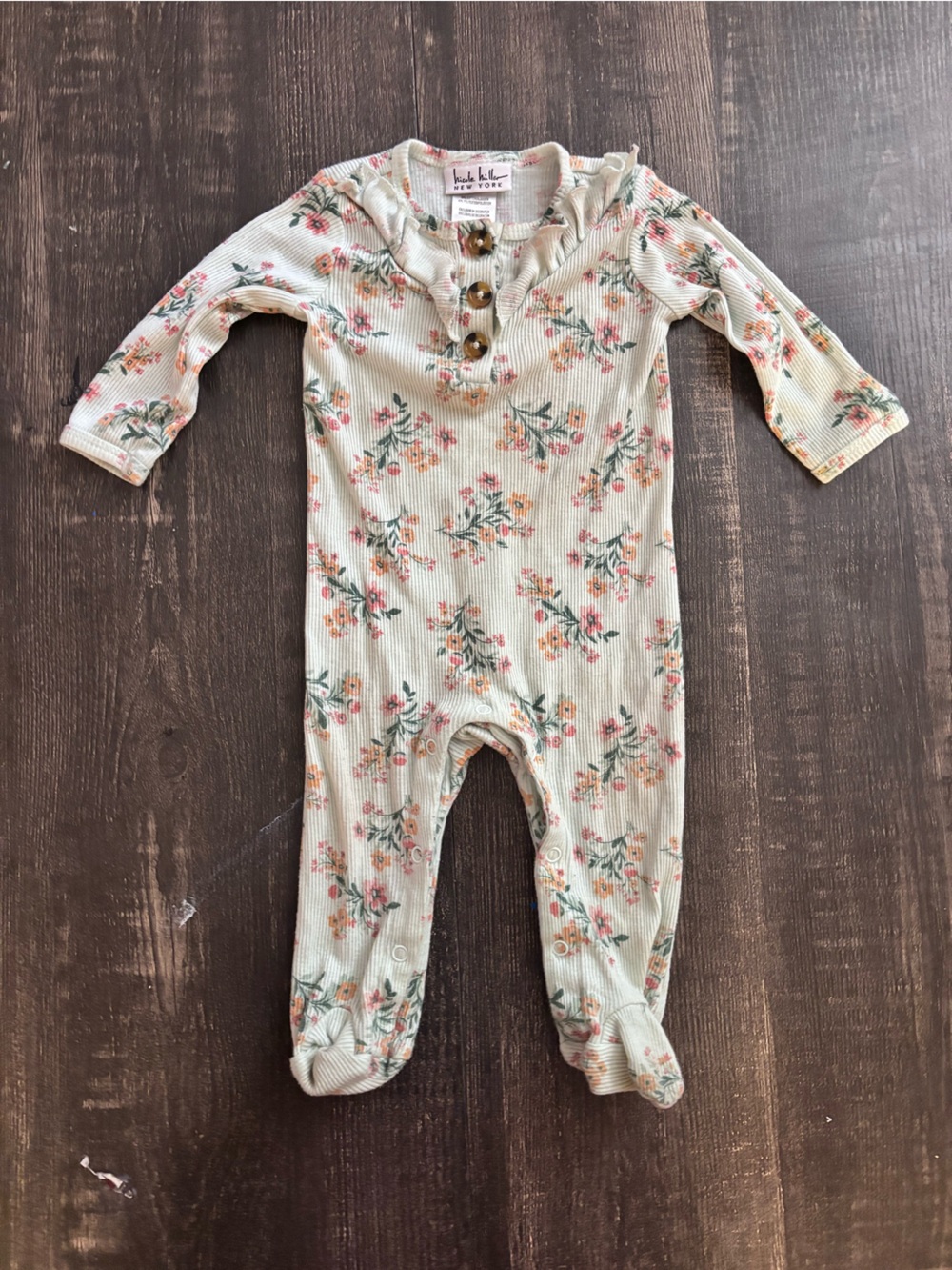 Floral Ribbed Long-Sleeve One-Piece in Cream